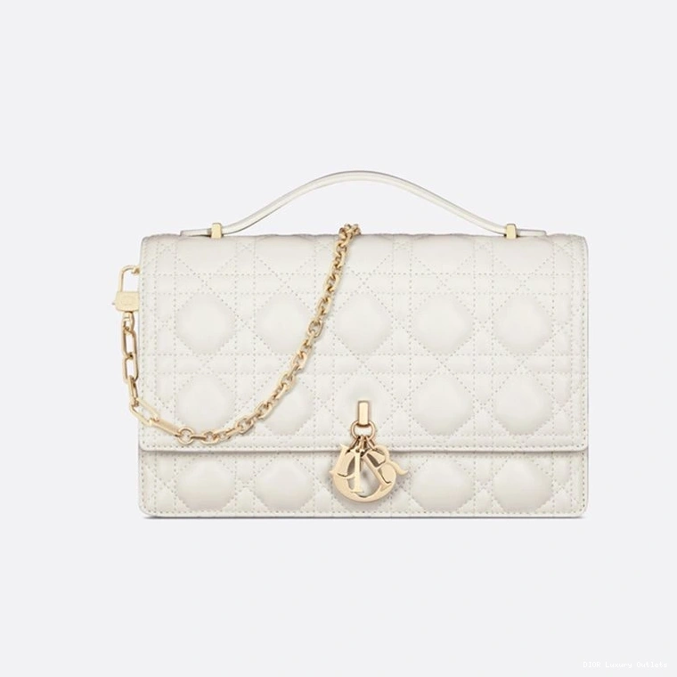 Cheap White Cannage Dior Lambskin Top Handle Bag Miss Small 0817 Luxury